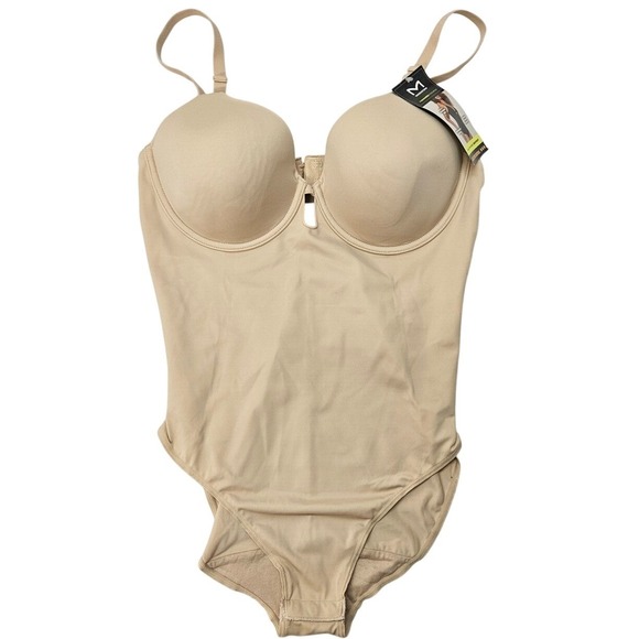 Maidenform Light Control Bodysuit Tank Top Style Straps Full Brief Beige L/G - Picture 1 of 13